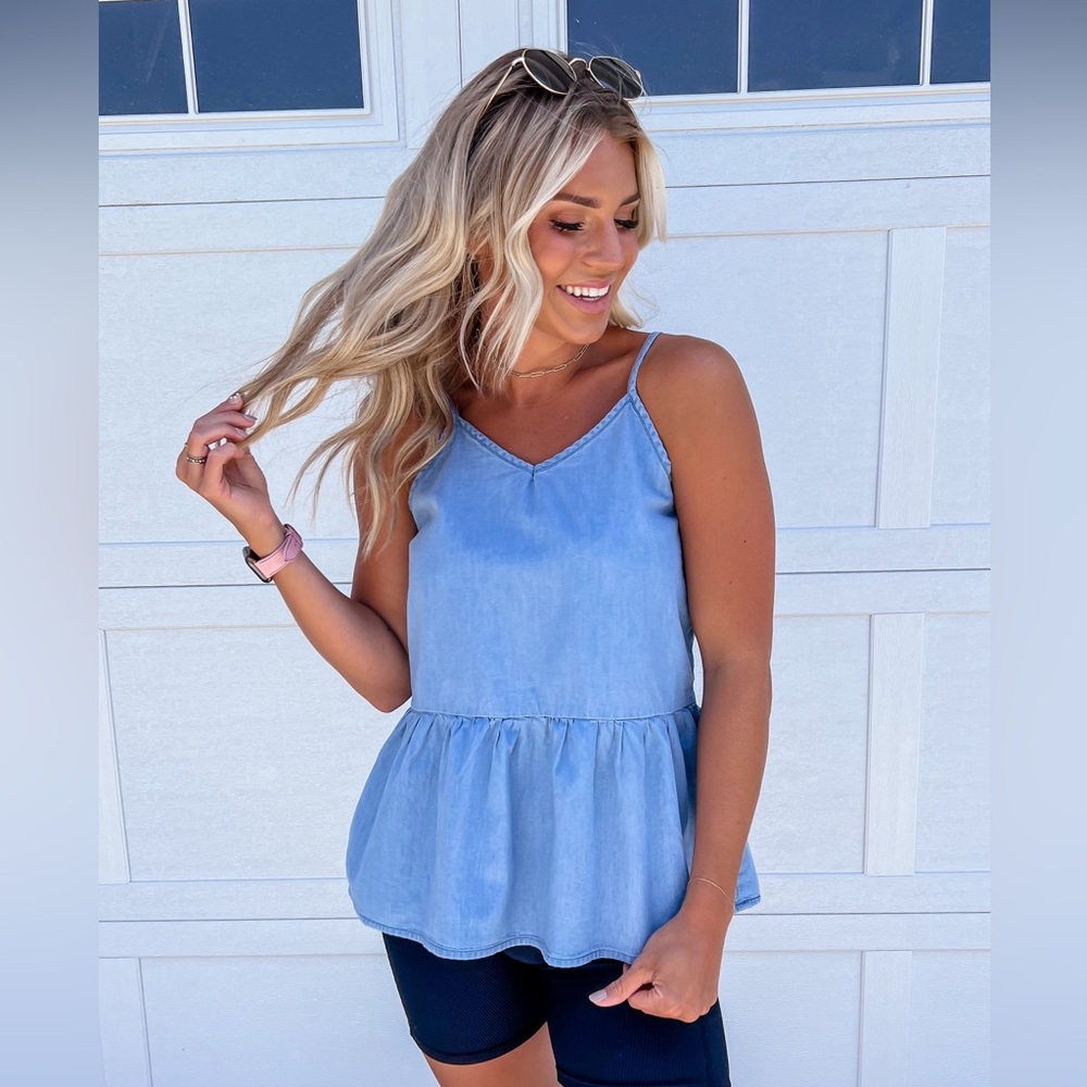 Casual Light Blue Denim Top